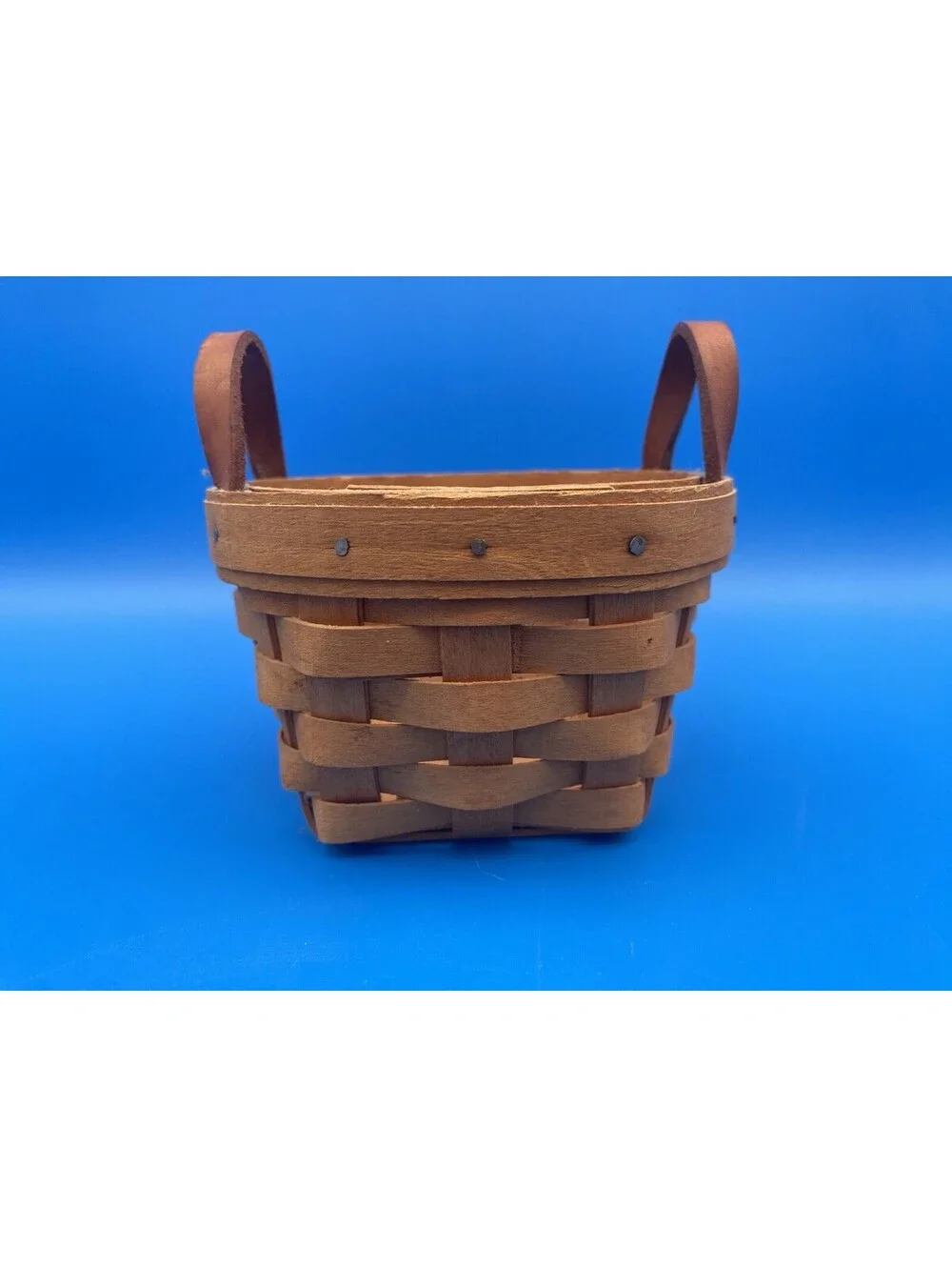 Longaberger Handwoven Miniature Basket w/ Leather Handles - 1995 - 4.75